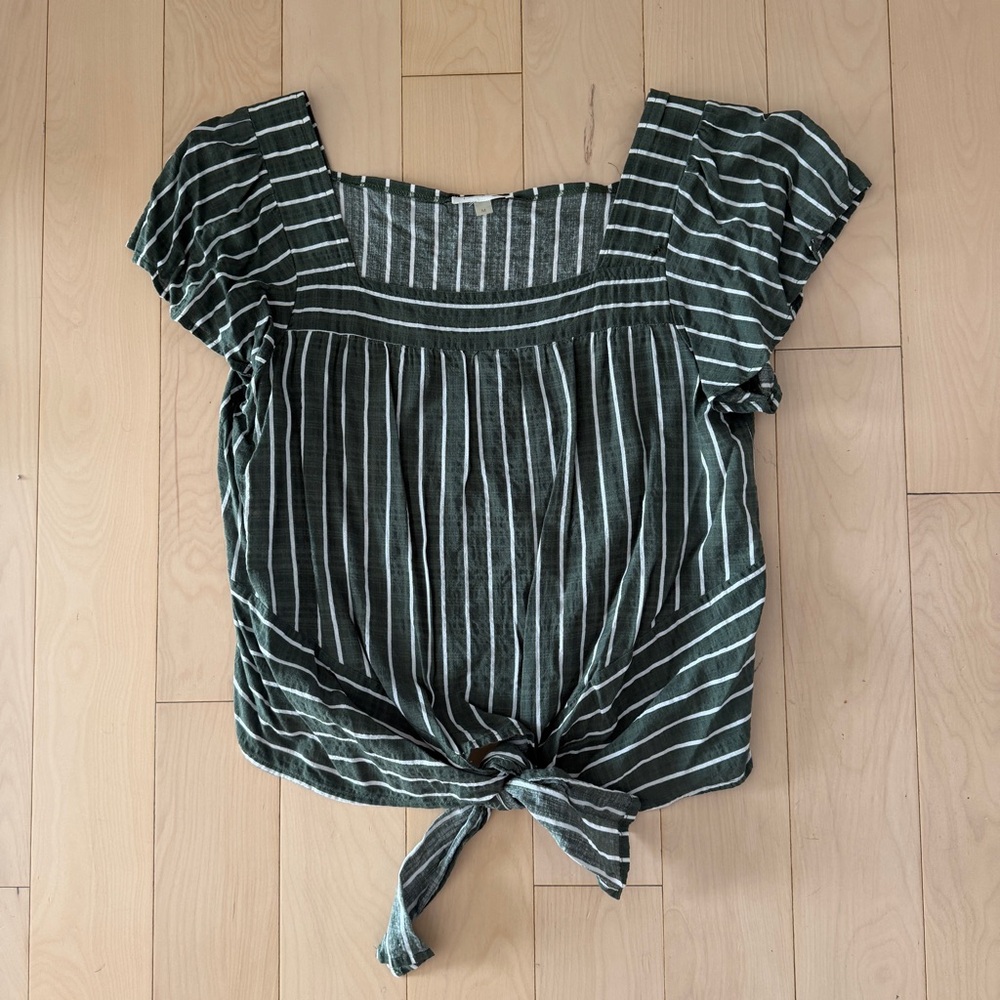 Blush Green and White Striped Tie Front Shirt